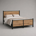 Doppelbett-Metallbettgestell aus pulverbeschichtetem Stahl und MDF, Eichefarben/Schwarz, Liegefläche 160 × 200 cm
