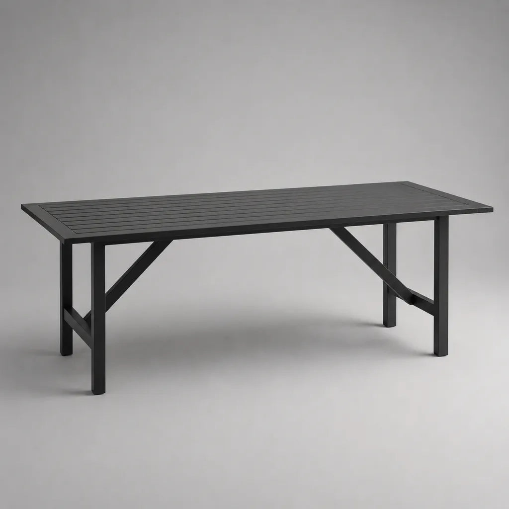 Rechteckiger Gartentisch aus pulverbeschichtetem Aluminium, Schwarz, 150 × 90 × 74 cm