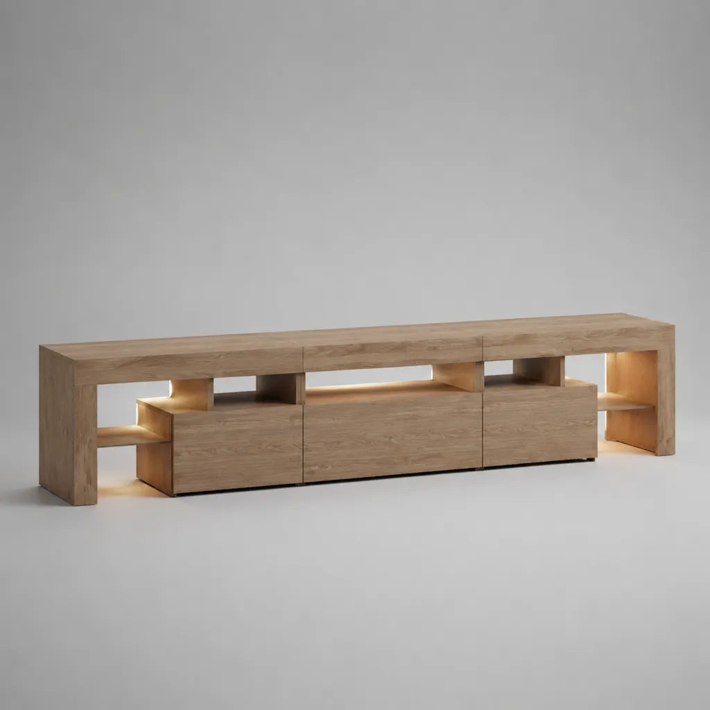 TV-Lowboard mit LED-Beleuchtung aus Spanplatte, eichefarben, 240 × 40 × 65 cm