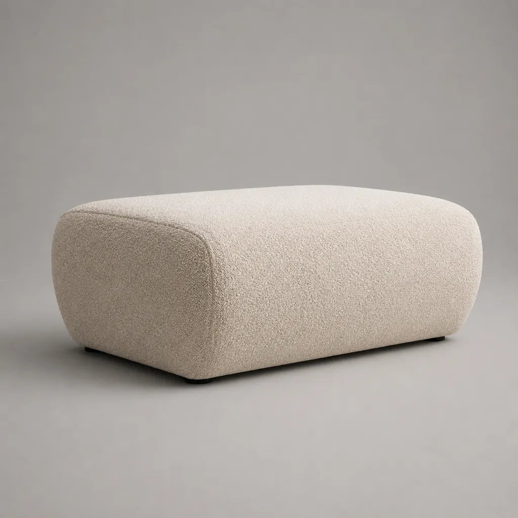 Rechteckiger Fußhocker mit Polyester-Bouclébezug, Creme, 100 × 70 × 42 cm