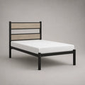 Metallbett mit Kopfteil, Stahl-Bettgestell, Liegefläche 140 × 200 cm, Schwarz/Eiche hell
