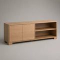 TV-Lowboard aus MDF mit Eichenfurnier, Natur/Hellbraun, 160 × 40 × 70 cm, mit 2 Türen und 2 offenen Fächern