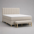 Boxspringbett-Set 180 x 200 cm mit Federkernmatratze, Topper und Sitzbank 140 x 40 x 45 cm, Polyesterbezug, Beige