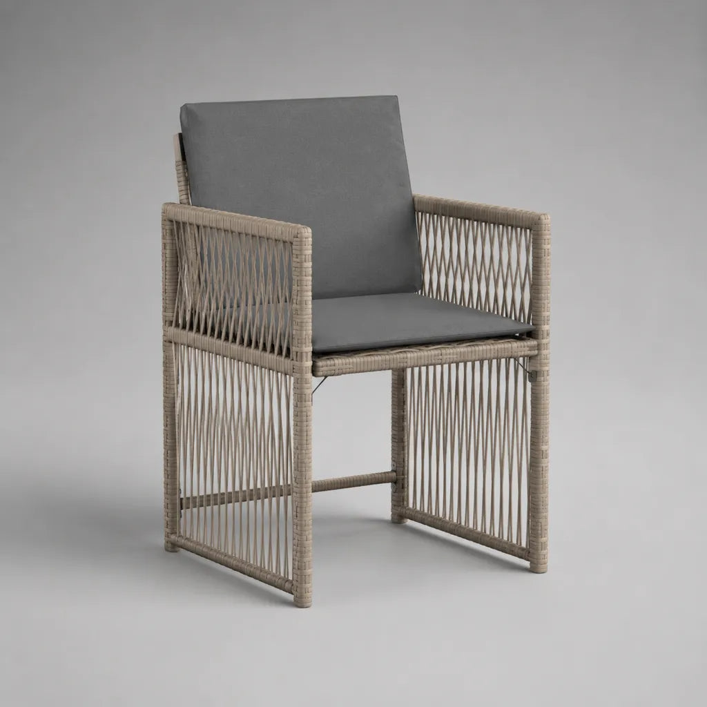 Gartensessel aus PE-Rattan mit Aluminiumrahmen und Sitz- und Rückenkissen, Taupe/Grau, 62 × 64 × 88 cm