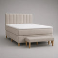 Boxspringbett mit Sitzbank, Matratze und Topper, Polyester-Samtbezug, Beige/Natur, Liegefläche 160 x 200 cm