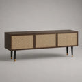 Fernsehunterschrank mit 3 Türen, Rattangeflecht, MDF und Stahl, Dunkelbraun/Natur, 160 × 40 × 60 cm