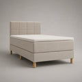 Boxspring-Einzelbett mit Taschenfederkernmatratze und Topper, Polyester-Strukturgewebe, Beige/Naturfarben, Liegefläche 90 × 200 cm, Gesamtmaß 100 × 210 × 120 cm