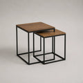 Couchtisch-Set aus MDF und Stahl, 2 quadratische Satztische, Walnussbraun/Schwarz, 50 × 50 × 50 cm und 40 × 40 × 40 cm