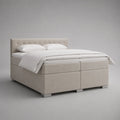 Boxspringbett mit Polyesterbezug, 2 Matratzen und Topper, Beige, Liegefläche 180 × 200 cm, Gesamtmaß 190 × 215 × 115 cm