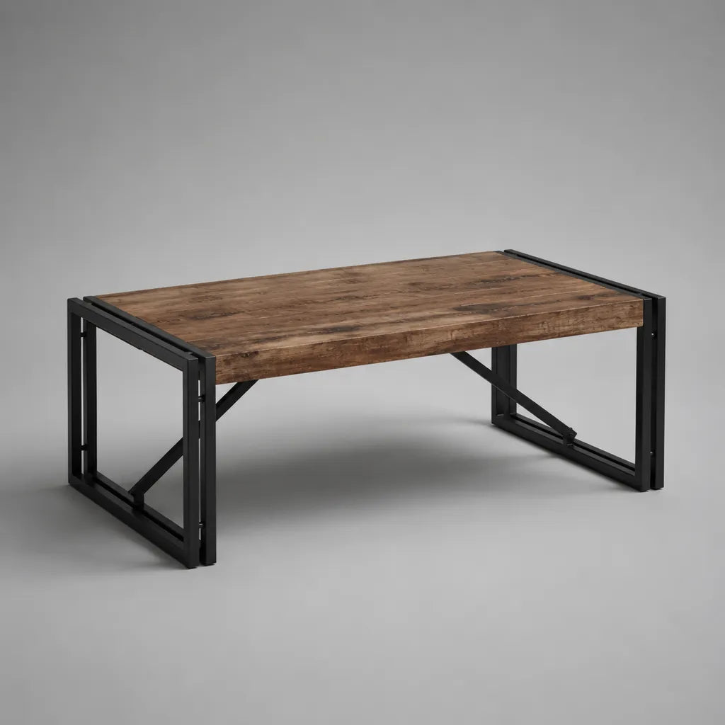 Rechteckiger Couchtisch aus Holz und Metall, Braun/Schwarz, 110 × 60 × 45 cm