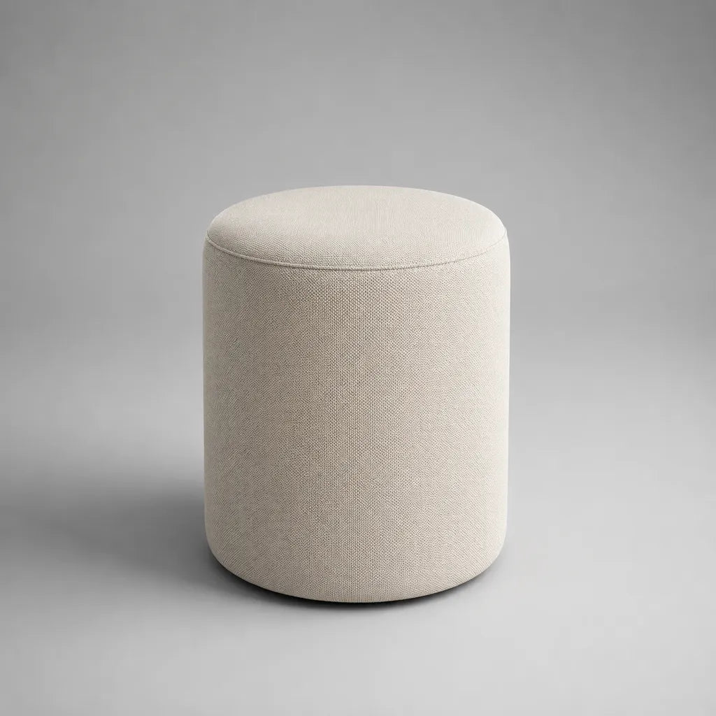Runder Fußhocker mit Polyesterbezug und Schaumstoffpolsterung, Cremeweiß, Ø 40 × H 45 cm