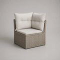 Quadratischer Gartensessel aus PE-Rattan mit Sitzkissen und 2 Rückenkissen, Beige und Cremeweiß, 75 × 75 × 75 cm