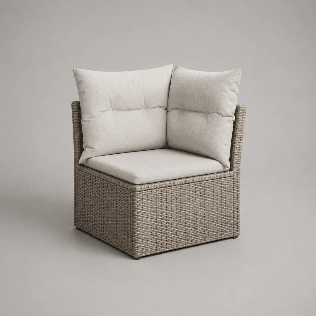 Quadratischer Gartensessel aus PE-Rattan mit Sitzkissen und 2 Rückenkissen, Beige und Cremeweiß, 75 × 75 × 75 cm