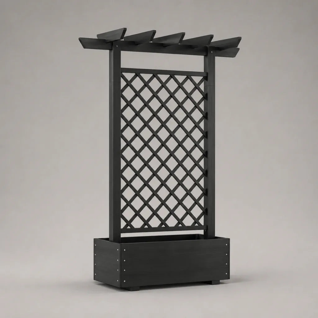 Rechteckiger Pflanzkasten aus Holz mit Rankgitter, Schwarz, 90 × 40 × 180 cm